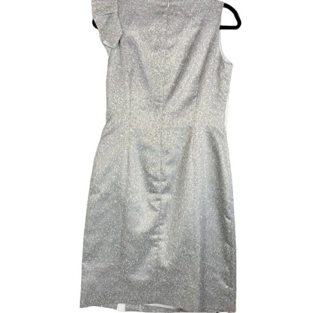 Tahari ASL Gold Brocade Sleeveless Cocktail Dress Vertical Ruffle Detail Size 10 - Picture 3 of 9